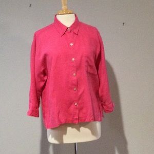 Chico's Design Pink Button Front, Collared, Front Pocket Linen Shirt Size 2/L/12